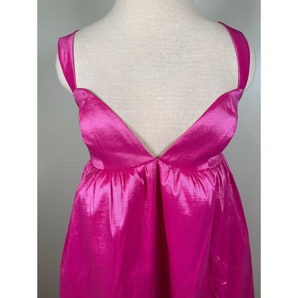 For Love & Lemons Selena Baby Doll Plunging V Neckline Pink Mini Dress Size S - Picture 3 of 7